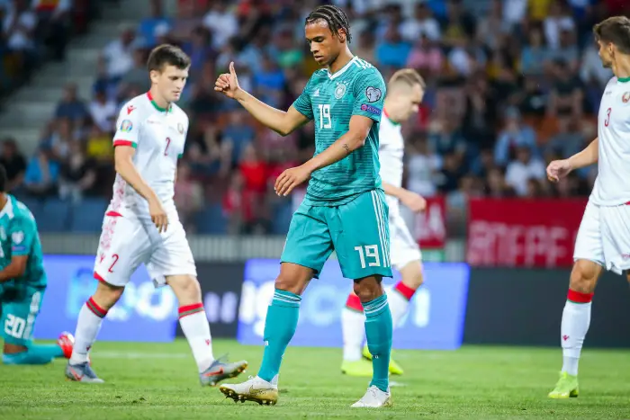 Leroy Sane Germany gesticulated DFB regulations prohibit any use of photographs as image sequences and or quasi video BLR, football, European Championship qualification, Belarus Germany, 08 06 2019 Borisov