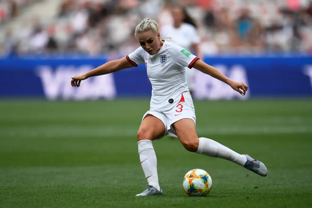 Alex Greenwood kicks the ball during the France 2019 Women's World Cup Group D football match between England and Scotland, on June 9, 2019, at the Nice Stadium in Nice, southeastern France. (Photo by CHRISTOPHE SIMON / AFP)