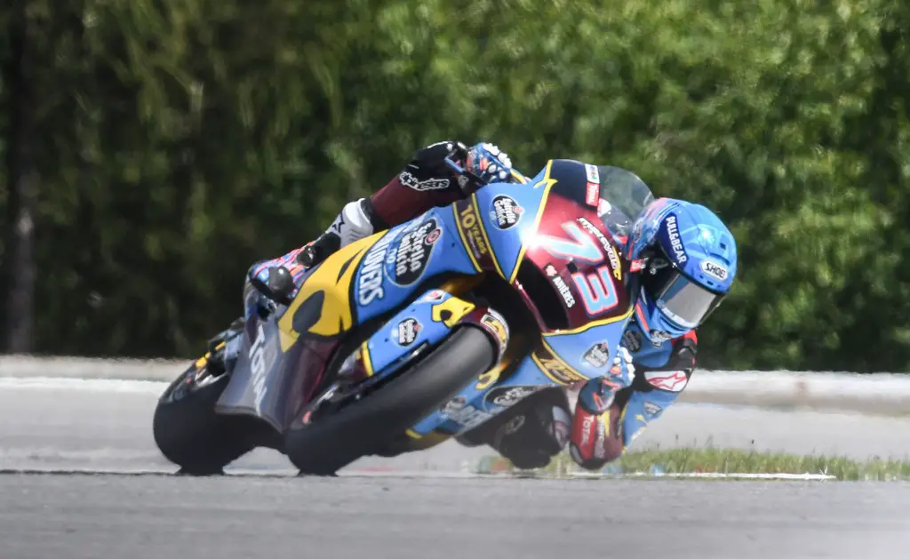 EG 0,0 Marc VDS's Spanish rider Alex Marquez competes during the Moto2 event of the Moto GP Czech Grand Prix in Brno on August 4, 2019. (Photo by Michal CIZEK / AFP)