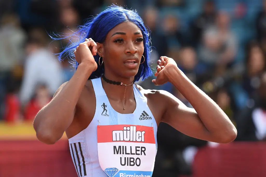 US athlete Shaunae Miller-Uibo reacts after her win in the women's 200m during the 2019 IAAF Birmingham Diamond League athletics meeting at Alexander Stadium in Birmingham on August 18, 2019. (Photo by Oli SCARFF / AFP) / “The erroneous mention[s] appearing in the metadata of this photo by Oli SCARFF                           has been modified in AFP systems in the following manner: [Bahama's Shaunae Miller-Uibo] instead of [US athlete Shaunae Miller-Uibo]. Please immediately remove the erroneous mention[s] from all your online services and delete it (them) from your servers. If you have been authorized by AFP to distribute it (them) to third parties, please ensure that the same actions are carried out by them. Failure to promptly comply with these instructions will entail liability on your part for any continued or post notification usage. Therefore we thank you very much for all your attention and prompt action. We are sorry for the inconvenience this notification may cause and remain at your disposal for any further information you may require.”