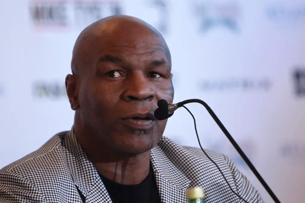 Former world heavyweight boxing champion Mike Tyson gives a press conference in Dubai in which he announced the opening of an academy named after him in the UAE, on May 4, 2017. (Photo by Stringer / AFP)