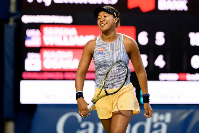 Naomi Osaka (JPN) smiles during her quarter-finals match of the Rogers Cup tennis tournament on August 9, 2019, at Aviva Centre in Toronto, ON, Canada.