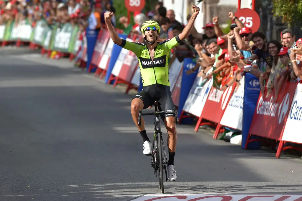 Team Euskadi Basque Country - Murias rider Spain's Mikel Iturria crosses the finish line of the eleventh stage of the 2019 La Vuelta cycling Tour of Spain, a 180 km race from Saint Palais to Urdax-Dantxarinea on September 4, 2019. (Photo by ANDER GILLENEA / AFP)