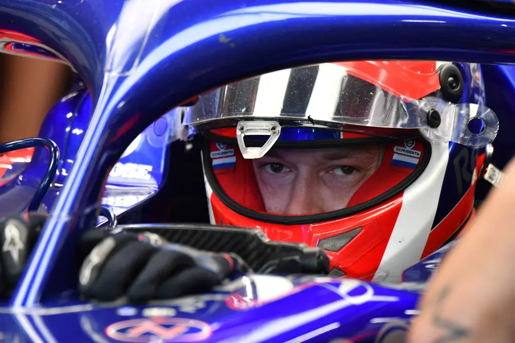Toro Rosso's Russian driver Daniil Kvyat takes part in the first practice session for the Formula One Singapore Grand Prix at the Marina Bay Street Circuit in Singapore on September 20, 2019. (Photo by Mladen ANTONOV / AFP)