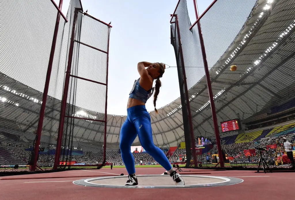 Ukraine's Iryna Klymets competes in the Women's Hammer Throw heats at the 2019 IAAF World Athletics Championships at the Khalifa International stadium in Doha on September 27, 2019. (Photo by ANDREJ ISAKOVIC / AFP)
