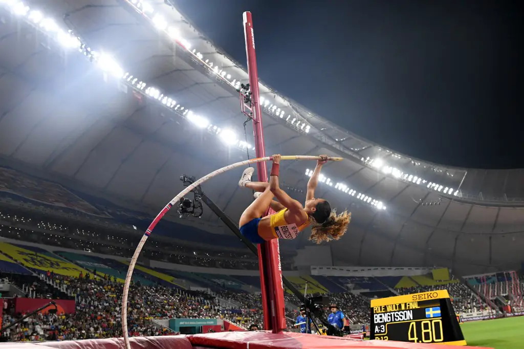 Sweden's Angelica Bengtsson competes in the Women's Pole Vault final at the 2019 IAAF World Athletics Championships at the Khalifa International Stadium in Doha on September 29, 2019. (Photo by Kirill KUDRYAVTSEV / AFP)