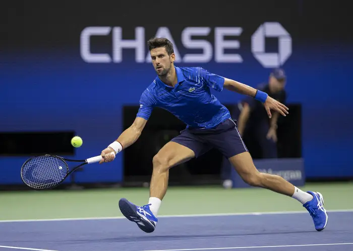 Novak Djokovic during hiHmatch Hainst Denis Kudla on Day 5 of the 2019 US Open at USTA Billie Jean King National Tennis Center on Friday August 30, 2019 in the Flushing neighborhood of the Queens borough of New York City. Novak Djokovic defeats Denis Kudla, 6-3, 6-4, 6-2.