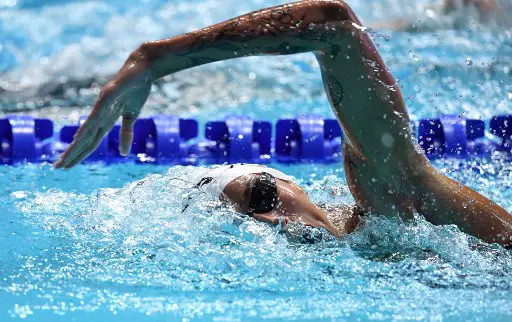 France's Fantine Lesaffre competes in the final of the women's 400m individual medley event during the swimming competition at the 2019 World Championships at Nambu University Municipal Aquatics Center in Gwangju, South Korea, on July 28, 2019. (Photo by Ed JONES / AFP)