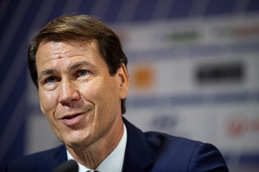 French football coach Rudi Garcia attends his first press conference as Olympique Lyonnais' new head coach on October 15, 2019 in Decines-Charpieu, near Lyon. (Photo by ROMAIN LAFABREGUE / AFP)