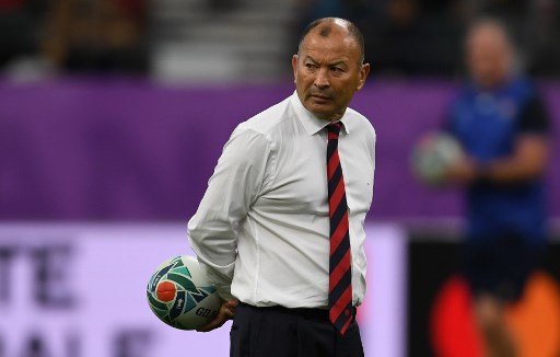 England's head coach Eddie Jones attends a warm-up session before the Japan 2019 Rugby World Cup quarter-final match between England and Australia at the Oita Stadium in Oita on October 19, 2019. (Photo by CHARLY TRIBALLEAU / AFP)