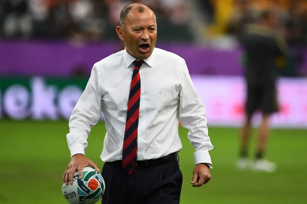 England's head coach Eddie Jones attends a warm-up session before the Japan 2019 Rugby World Cup quarter-final match between England and Australia at the Oita Stadium in Oita on October 19, 2019. (Photo by GABRIEL BOUYS / AFP)