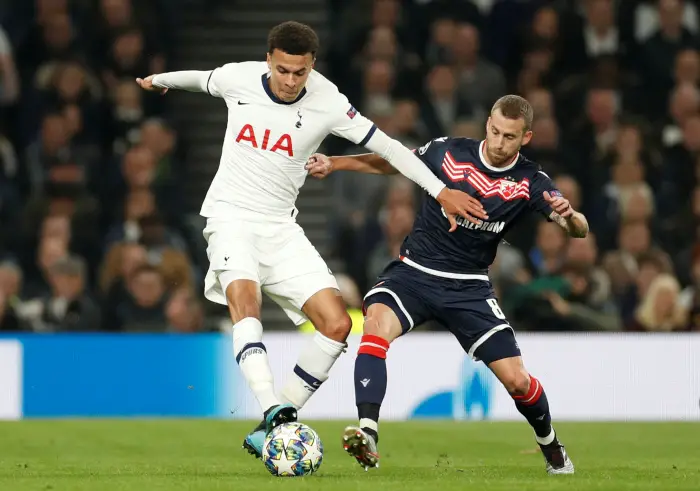 Tottenham Hotspur's DelHAlli iHaction with Crvena Zvezda's Jose Canas