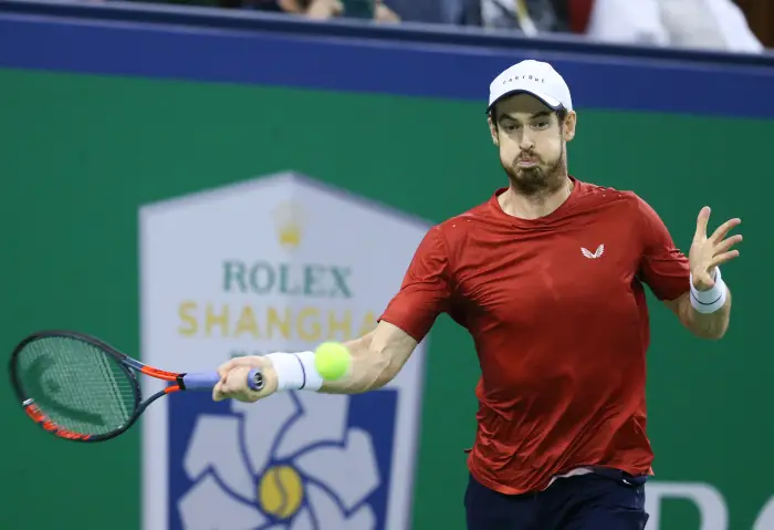 SHANGHAI, Oct. 7, 2019  Hdy MurHy of Britain competes during the men's singles first round match between Andy Murray of Britain and Juan Ignacio Londero of Argentina at 2019 ATP Shanghai Masters tennis tournament in Shanghai, east China, Oct. 7, 2019.