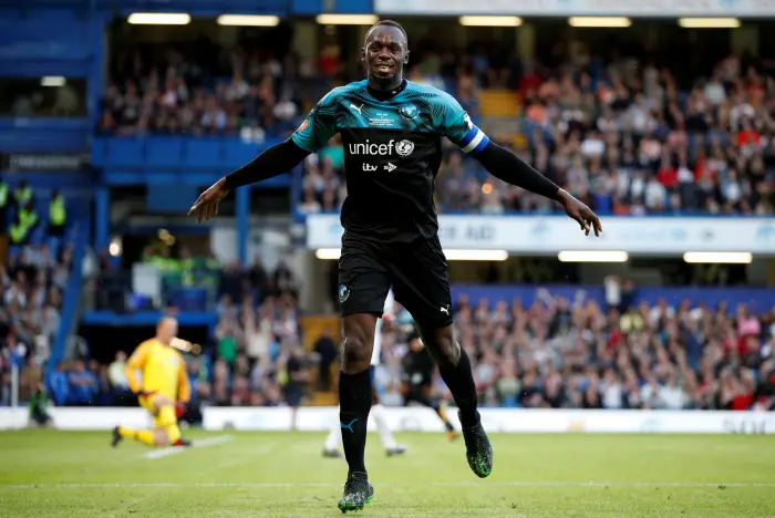 Soccer Aid World XI's Usain Bolt celebrates scoring their first goal