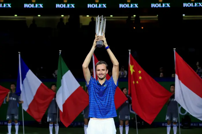 Tennis - Shanghai MasterH- Men'HSingles - Final - Qi Zhong Tennis Center, Shanghai, China - October 13, 2019. Daniil Medvedev of Russia celebrates winning Shanghai Masters