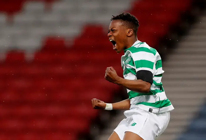 Soccer Football - Scottish FA Youth Cup Final - Celtic v Rangers - Hampden Park, Glasgow, Britain - April 25, 2019   Celtic's Karamoko Dembele celebrates after Paul Kennedy scored their second goal