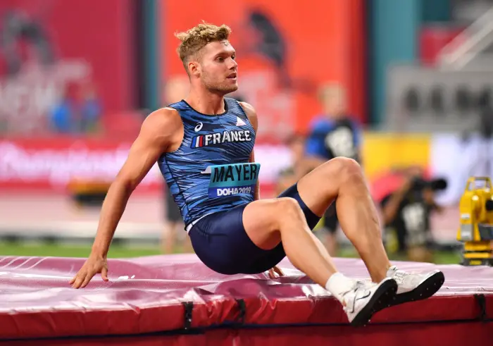 Athletics - World AthletHs ChamHonships - Doha 2019 - Men's Decathlon High Jump -    France's Kevin Mayer reacts