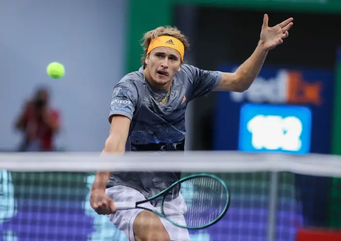 SHANGHAI, Oct. 9, 2019  HexandeHZverev of Germany competes during the men's singles second round match between Alexander Zverev of Germany and Jeremy Chardy of France at 2019 ATP Shanghai Masters tennis tournament in Shanghai, east China, on Oct. 9, 2019.