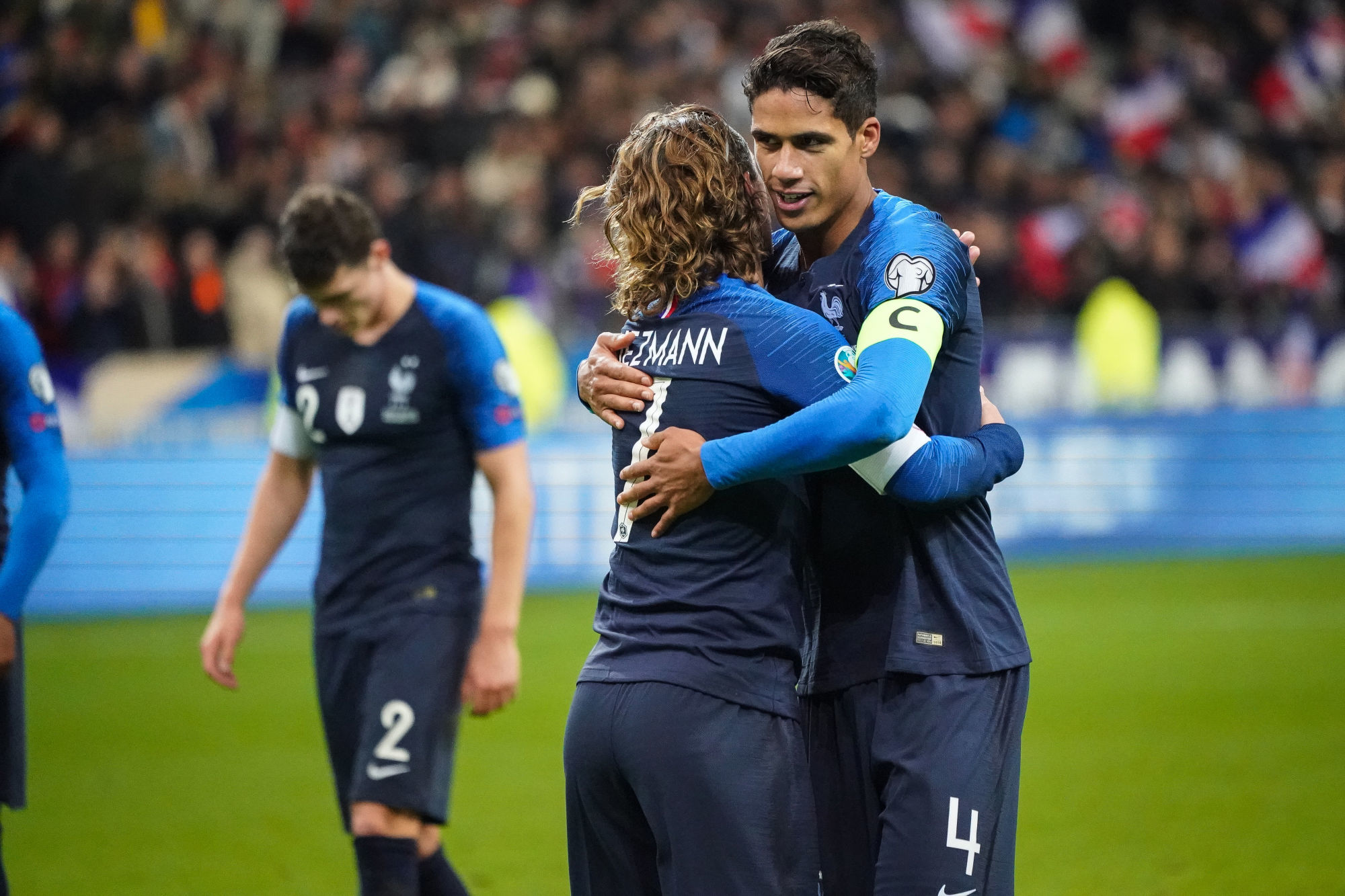 Antoine GRIEZMANN and Raphael VARANE of France during the Euro Cup Qualification - Group H match between France and Moldavie on November 14, 2019 in Saint-Denis, France. (Photo by Pierre Costabadie/Icon Sport) - Raphael VARANE - Antoine GRIEZMANN - Stade de France - Paris (France)