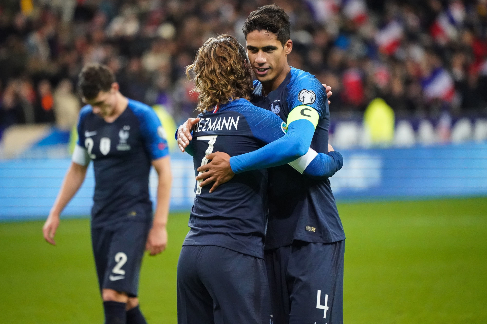 Antoine GRIEZMANN and Raphael VARANE of France during the Euro Cup Qualification - Group H match between France and Moldavie on November 14, 2019 in Saint-Denis, France. (Photo by Pierre Costabadie/Icon Sport) - Raphael VARANE - Antoine GRIEZMANN - Stade de France - Paris (France)