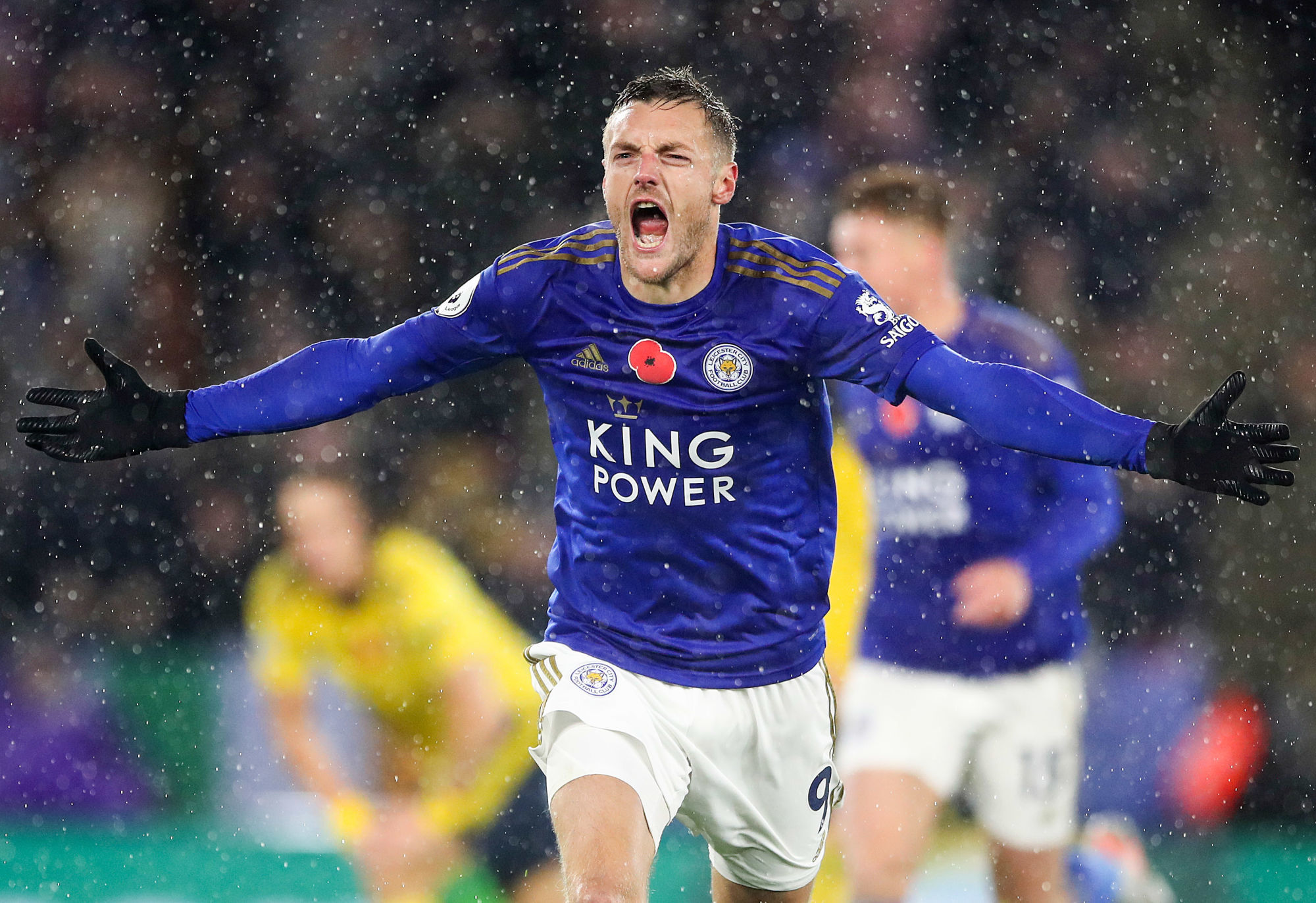 Leicester City's Jamie Vardy celebrates scoring his side's first goal of the game during the Premier League match at the King Power Stadium, Leicester. 

Photo by Icon Sport - Jamie VARDY - King Power Stadium  - Leicester (Angleterre)