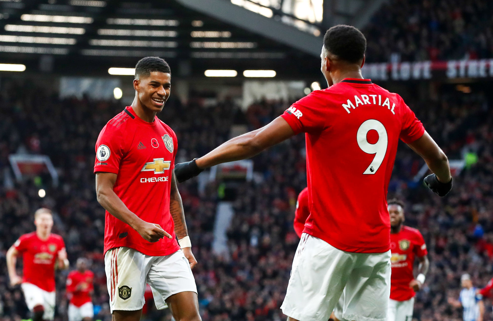 Manchester United's Marcus Rashford (left) celebrates scoring his side's third goal of the game with Anthony Martial during the Premier League match at Old Trafford, Manchester. 

Photo by Icon Sport - Marcus RASHFORD - Anthony MARTIAL - Old Trafford - Manchester (Angleterre)