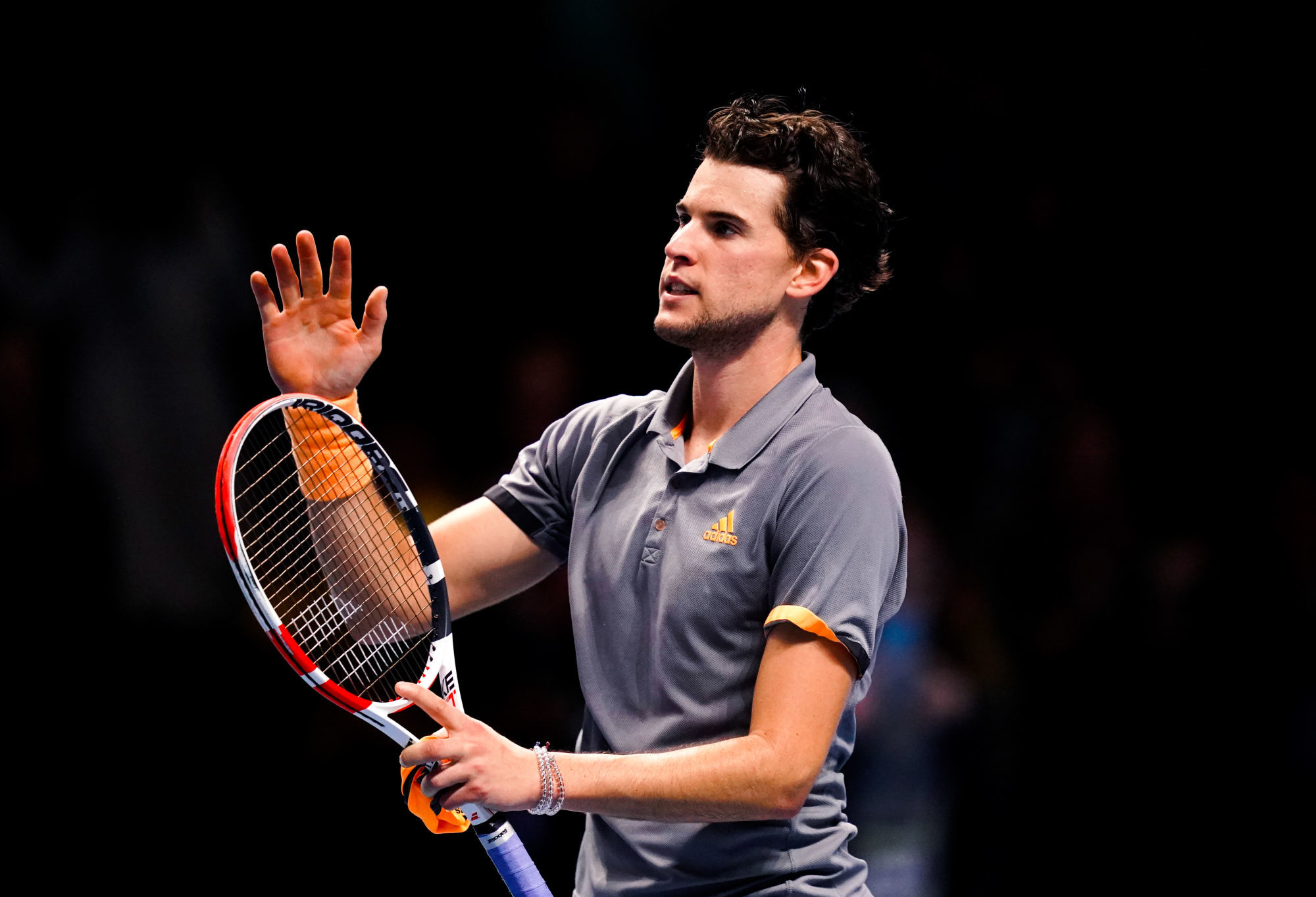 Dominic Thiem celebrates winning his semi final match against Alexander Zverev on day seven of the Nitto ATP Finals at The O2 Arena, London. 

Photo by Icon Sport - O2 Arena - Londres (Angleterre)