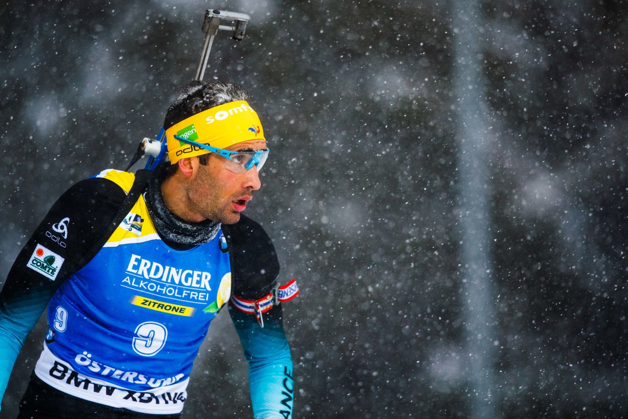 190317 Martin Fourcade of France competes in the Men's 15 km Mass Start during the IBU World Championships Biathlon on March 17, 2019 in Ostersund. Photo: Johan Axelsson / Bildbyran / Icon Sport
