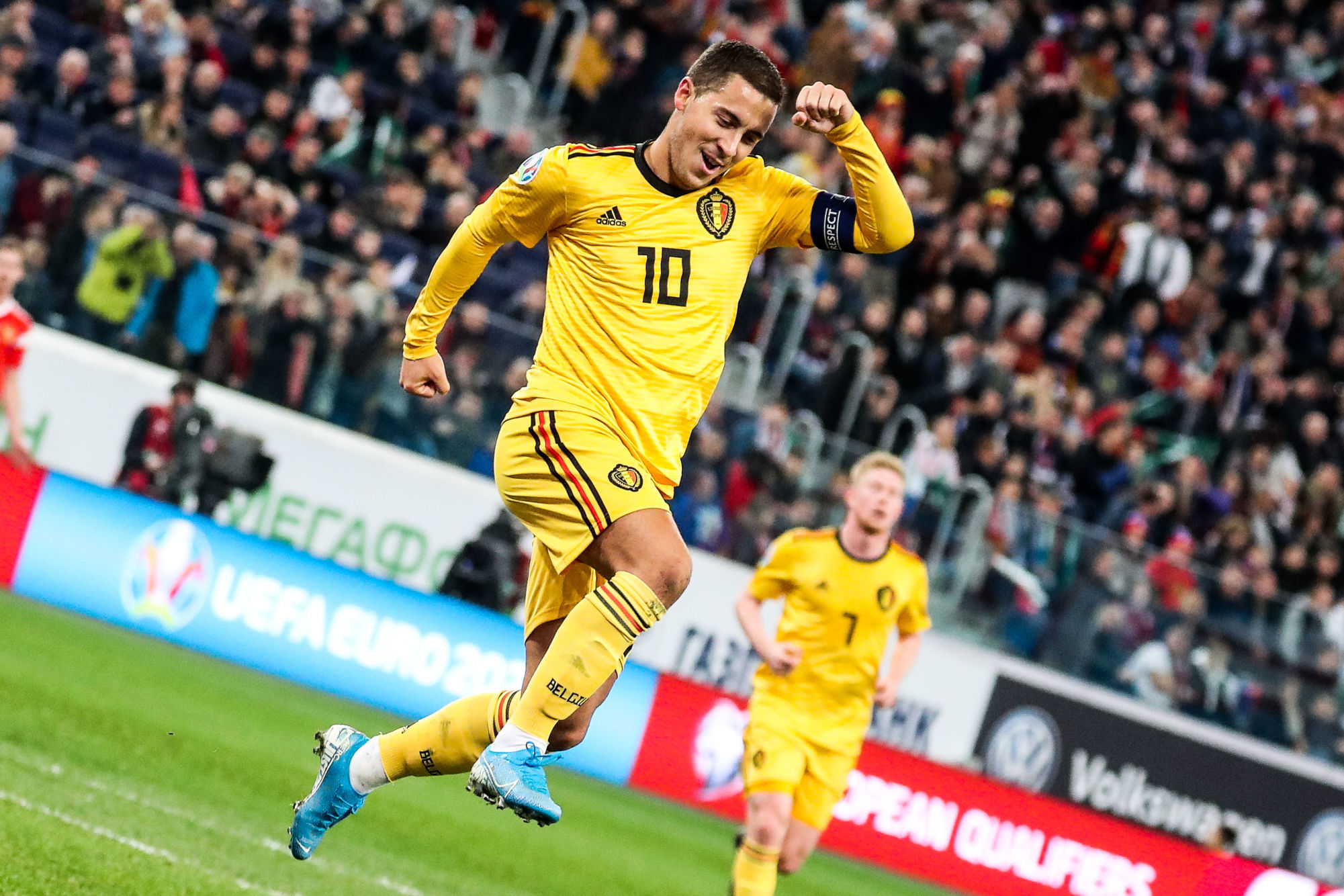 Belgium's Eden Hazard celebrates after scoring the 0-2 goal during the match of the Belgian national soccer team the Red Devils against Russia, Saturday 16 November 2019, in Saint-Petersburg, Russia, a qualification game for the Euro2020 tournament.
BELGA PHOTO BRUNO FAHY 
Photo by Icon Sport - Stade Krestovski - Saint Petersbourg (Russie)