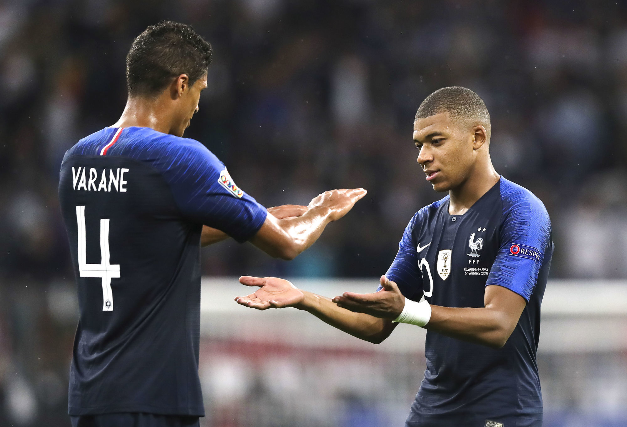 Kylian Mbappe and Raphael Varane during the Nations League match between Germany and France at Allianz Arena on September 6, 2018 in Munich, Germany
Photo : Firo / Icon Sport
