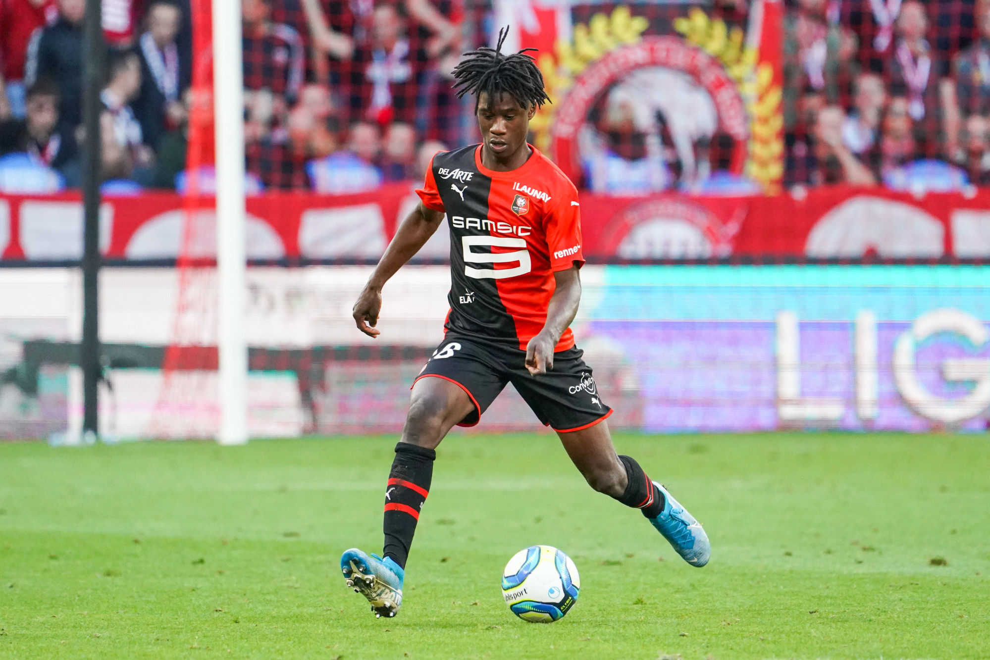 Eduardo CAMAVINGA of Rennes during the Ligue 1 match between Rennes and Reims on October 6, 2019 in Rennes, France. (Photo by Eddy Lemaistre/Icon Sport) - Eduardo CAMAVINGA - Roazhon Park - Rennes (France)