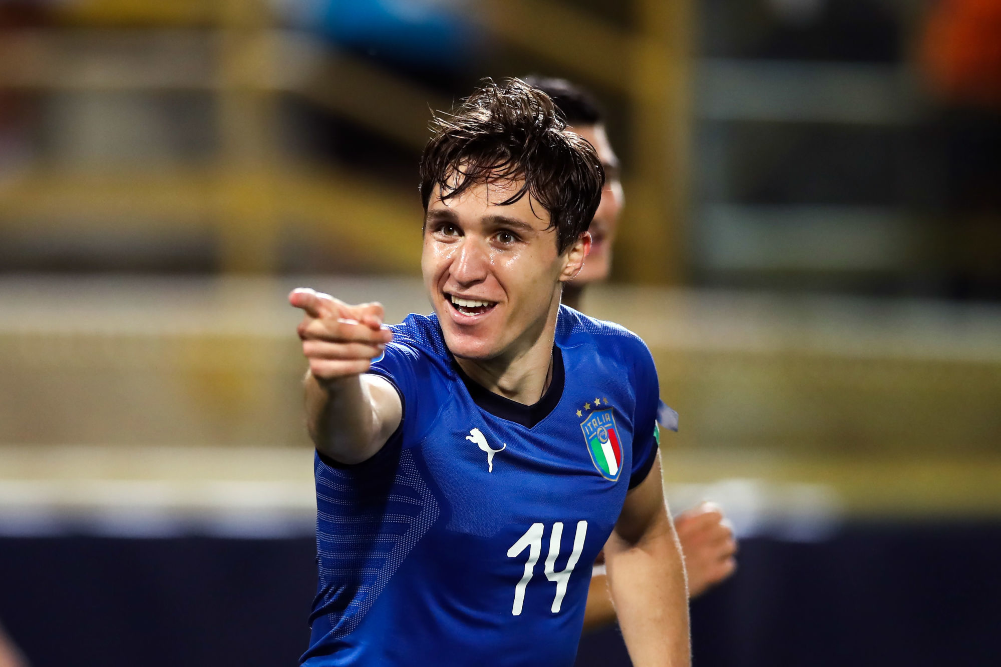 Federico Chiesa of Italy celebrates after scoring his second goal to give the side a 2-1 lead during the UEFA Under-21 Championship 2019 match at Renato Dall'Ara, Bologna. Picture date: 16th June 2019. Photo : Spi / Icon Sport