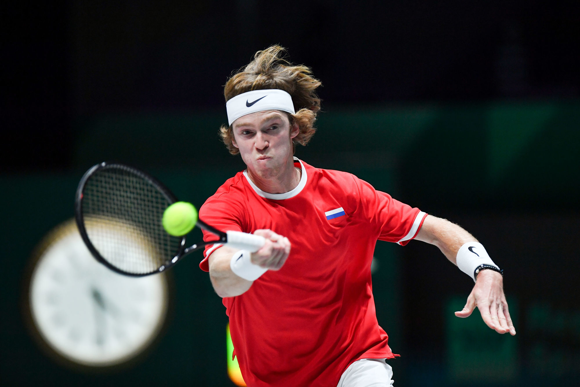 6078903 18.11.2019 Russia's Andrey Rublev returns a shot during a Davis Cup Finals group B tennis match against Croatia's Borna Gojo, in Madrid, Spain. Vladimir Pesnya / Sputnik 

Photo by Icon Sport - Andrey RUBLEV - Madrid (Espagne)