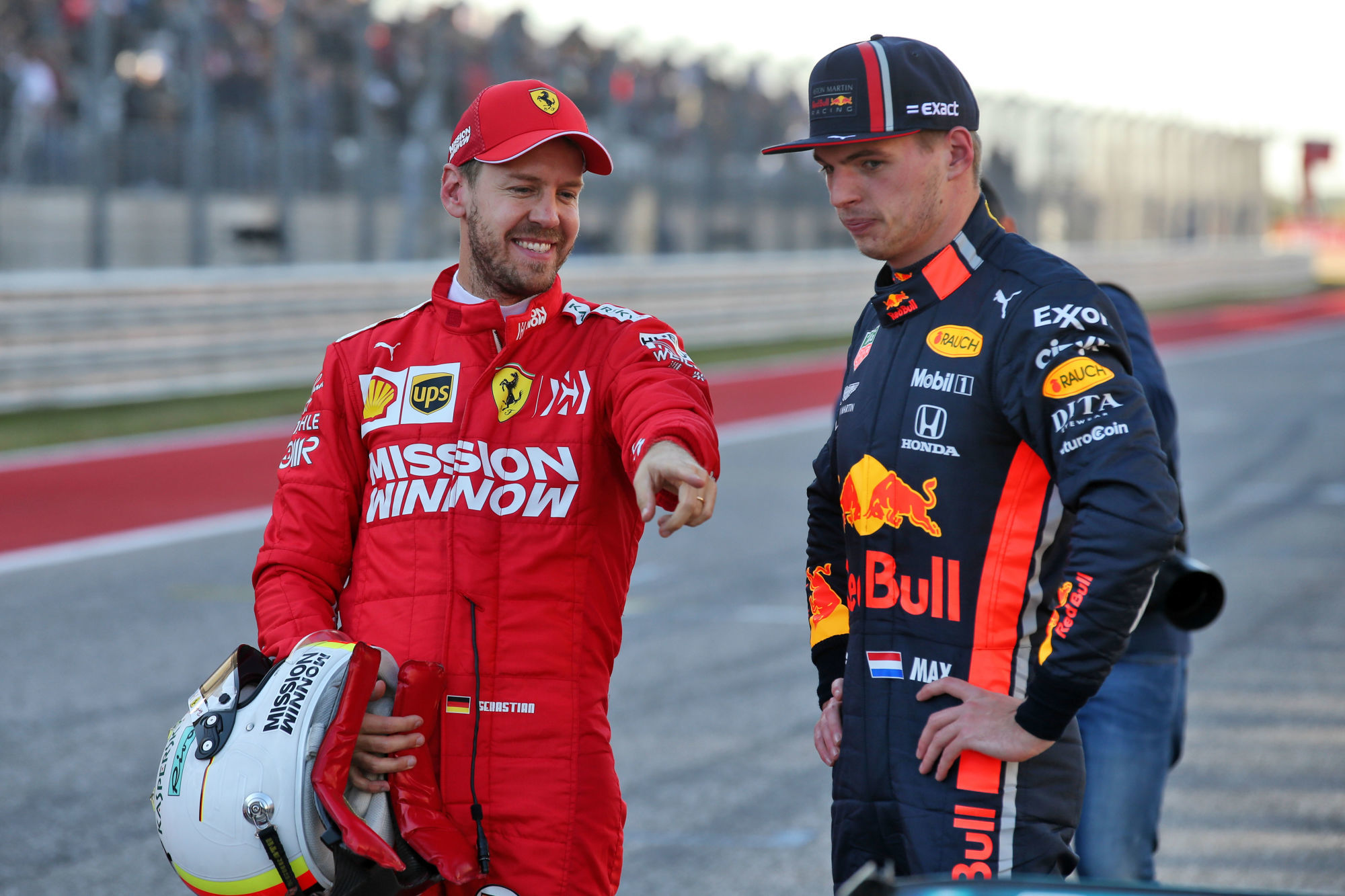 (L to R): Sebastian Vettel (GER) Ferrari with Max Verstappen (NLD) Red Bull Racing in qualifying parc ferme.
02.11.2019. Formula 1 World Championship, Rd 19, United States Grand Prix, Austin, Texas, USA, Qualifying Day.
- www.xpbimages.com, EMail: requests@xpbimages.com © Copyright: Batchelor / XPB Images 

Photo by Icon Sport - Sebastian VETTEL - Max VERSTAPPEN - Circuit of the Americas - Austin (Etats Unis)