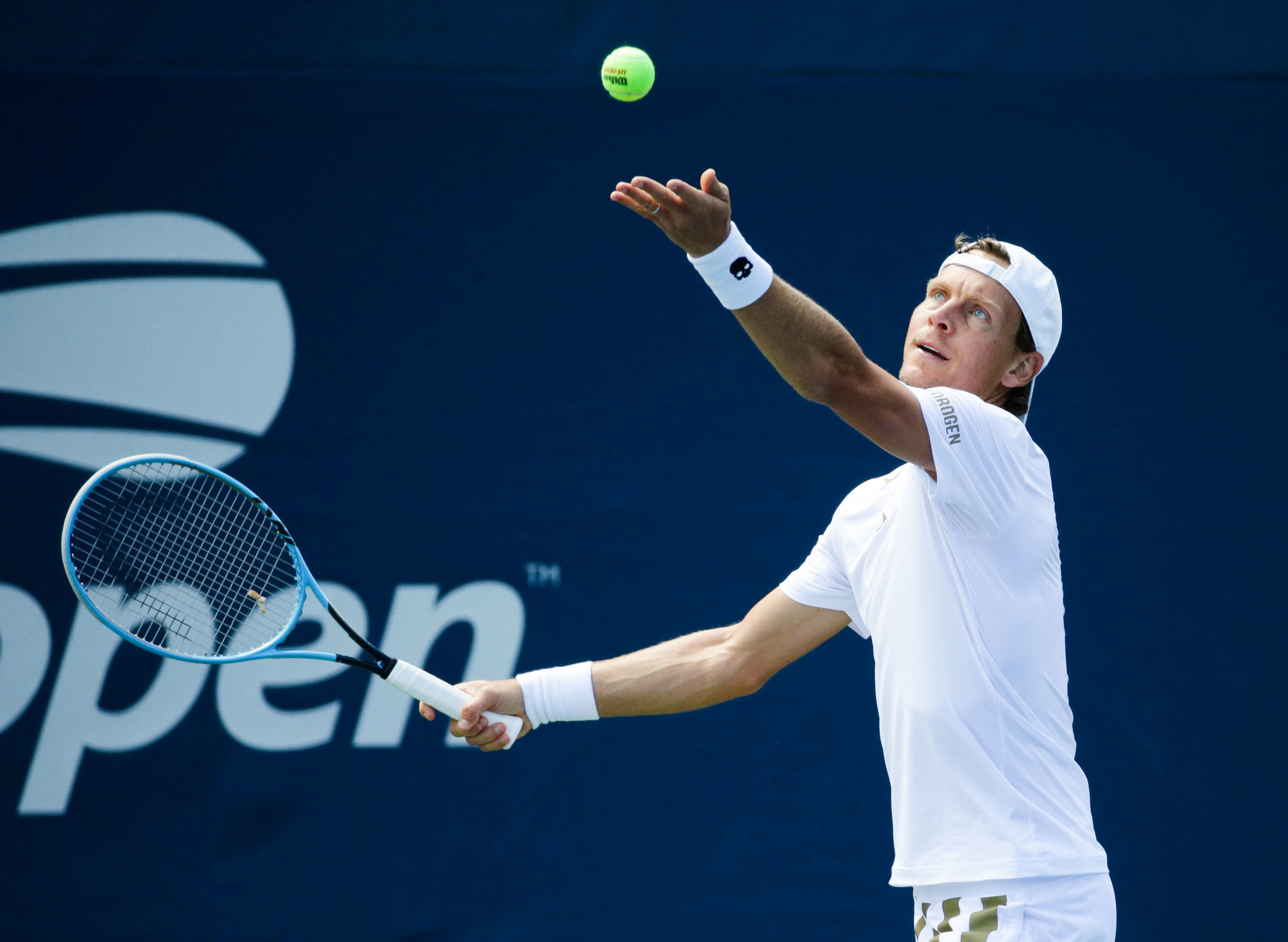 Aug 26, 2019; Flushing, NY, USA; Tomas Berdych of Czech Republic serves in a first round match on day one of the 2019 U.S. Open tennis tournament at USTA Billie Jean King National Tennis Center. Photo : SUSA / Icon Sport