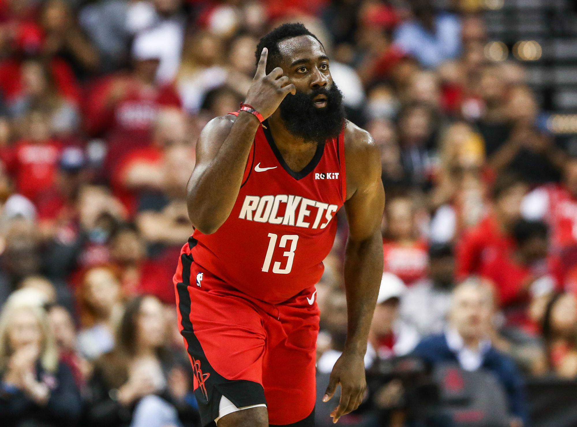 Nov 6, 2019; Houston, TX, USA; Houston Rockets guard James Harden (13) reacts after making a basket during the second quarter against the Golden State Warriors at Toyota Center. Mandatory Credit: Troy Taormina-USA TODAY Sports/Sipa USA 

Photo by Icon Sport - James HARDEN - Toyota Center - Houston (Etats Unis)