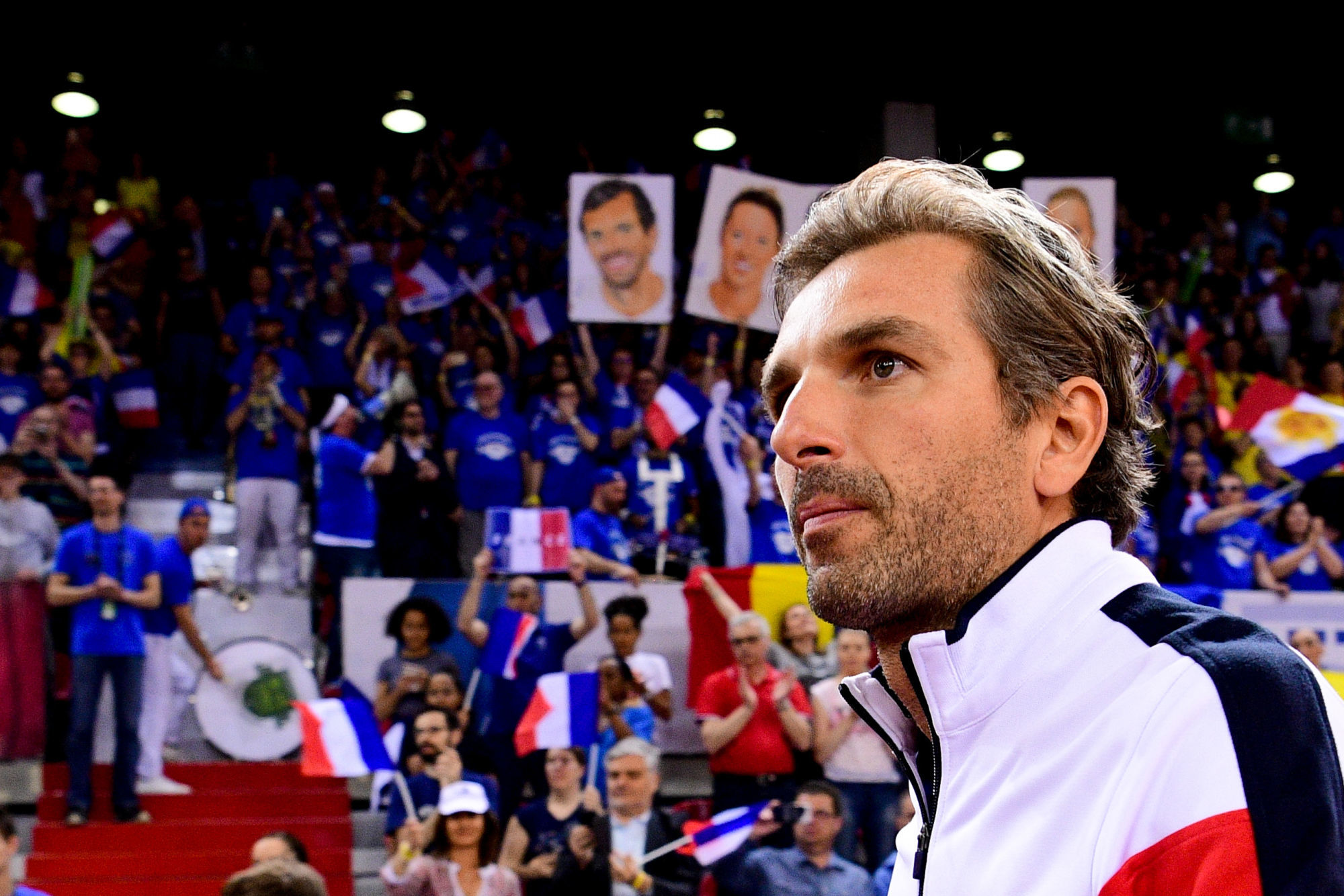 France captain Julien Benneteau comes on court for the Fed Cup semi-final between France and Romania on April 21, 2019 in Rouen, France. (Photo by Dave Winter/Icon Sport)
