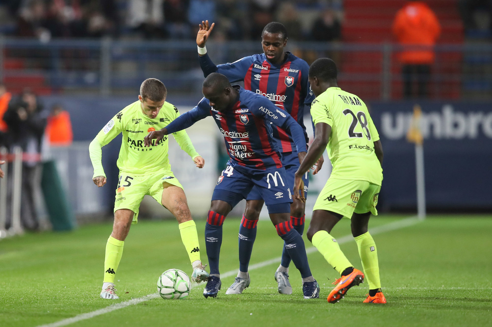 Vincent THILL of Orleans and Caleb ZADY SERY of Caen during the Ligue 2 match between Caen and Orleans on November 1, 2019 in Caen, France. (Photo by Vincent Michel/Icon Sport) - Stade Michel d'Ornano - Caen (France)