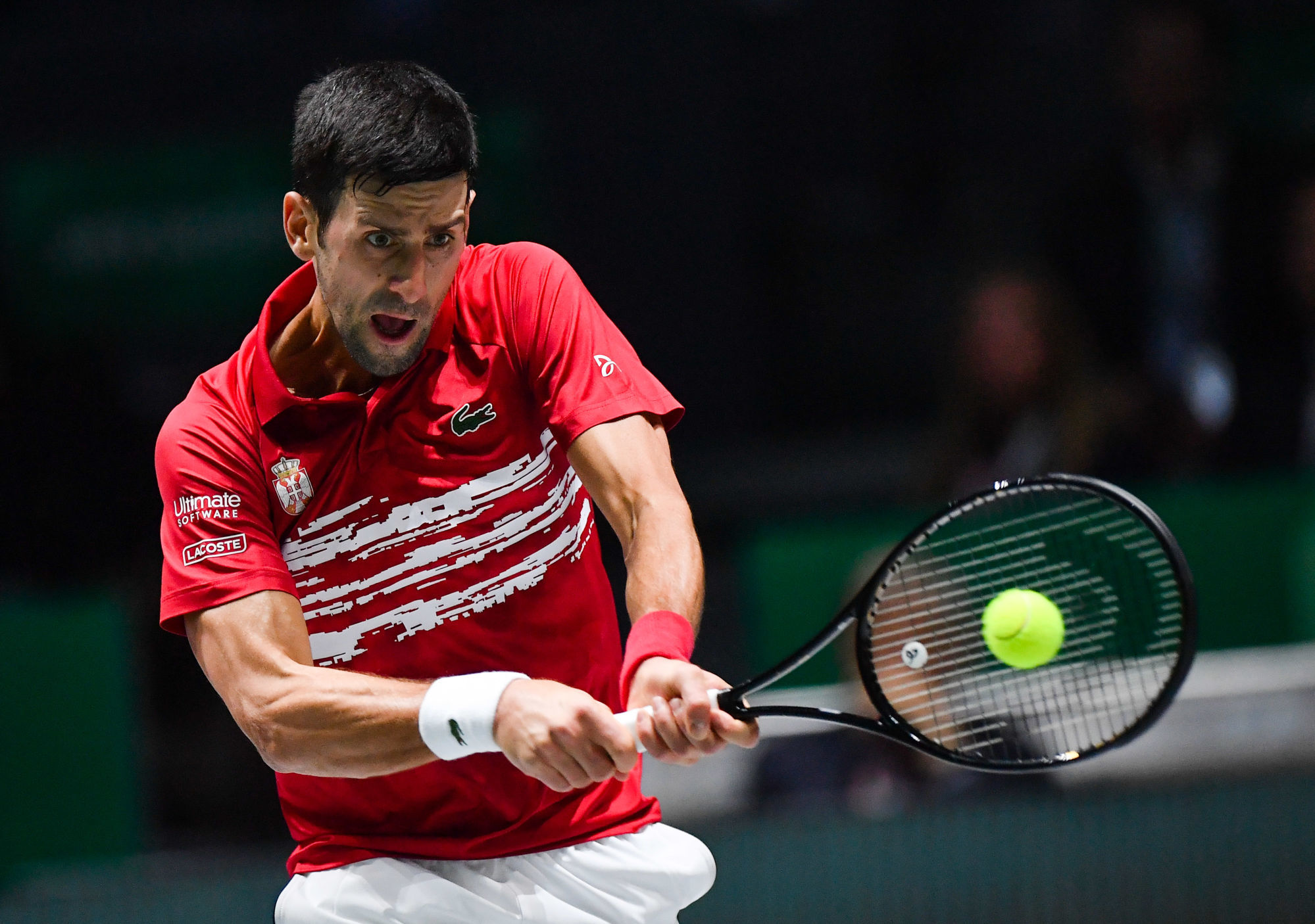 6080735 20.11.2019 Serbia's Novak Djokovic returns a shot during his group stage tennis singles match against Japan's Nishioka Yoshihito at the Davis Cup Finals tournament in Madrid, Spain. Vladimir Pesnya / Sputnik 

Photo by Icon Sport - Novak DJOKOVIC - Madrid (Espagne)