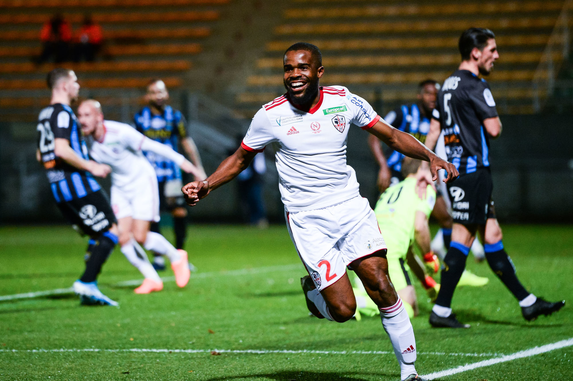 Gedeon KALULU of AC Ajaccio celebrates his goal during the French Ligue 2 Football match between Chambly and Ajaccio at Stade Pierre Brisson on November 29, 2019 in Beauvais, France. (Photo by Baptiste Fernandez/Icon Sport) - Stade des Marais - Chambly (France)