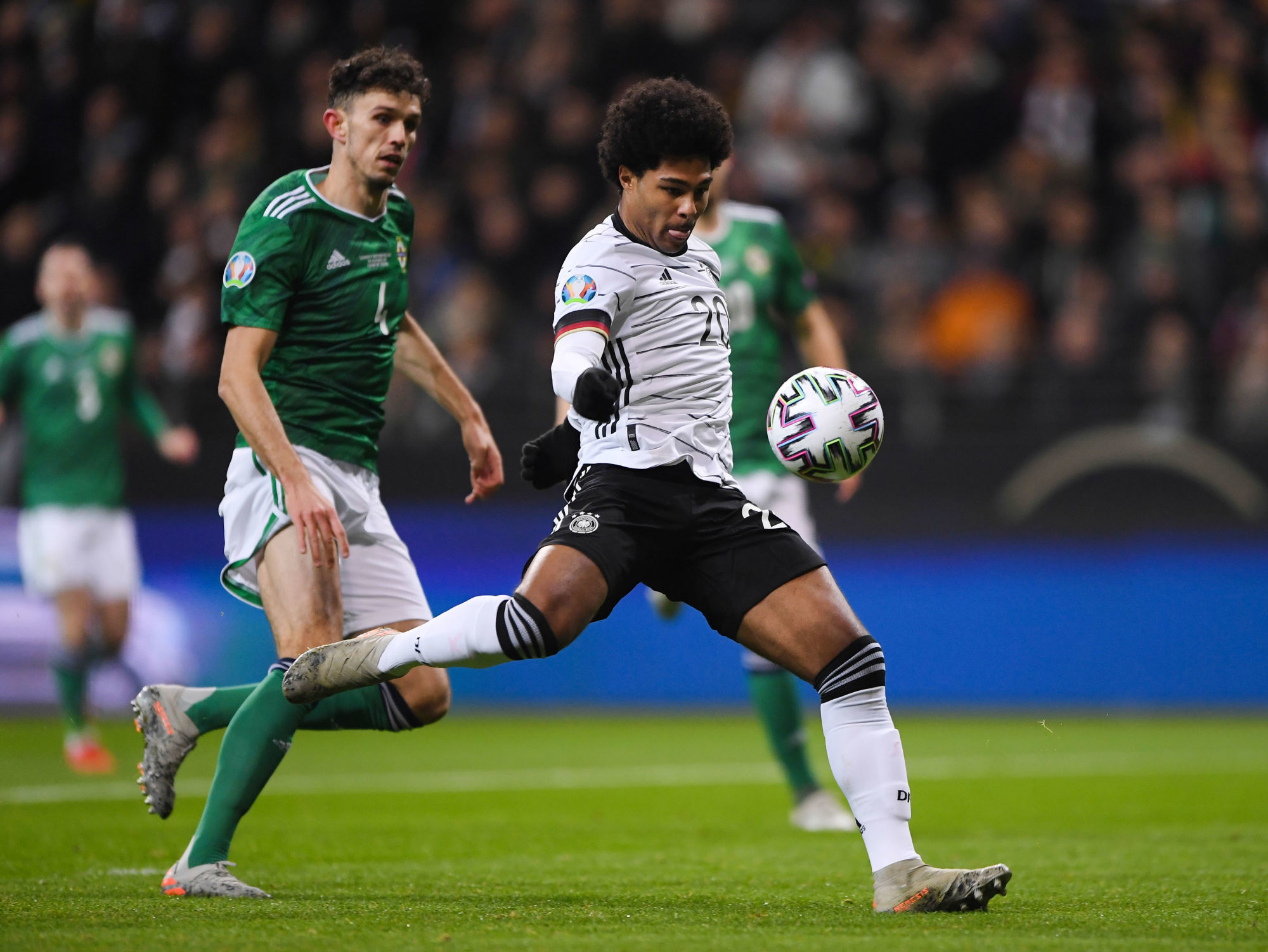 Tom Flanagan (Northern Ireland, l) vs. Serge Gnabry (Germany, r) GES / Soccer / EURO Qualification: Germany - Northern Ireland, 19.11.2019 Football / Soccer: European Qualifiers: Germany vs. Northern Ireland, Location, November 19, 2019 | usage worldwide 

Photo by Icon Sport - Commerzbank-Arena - Francfort (Allemagne)