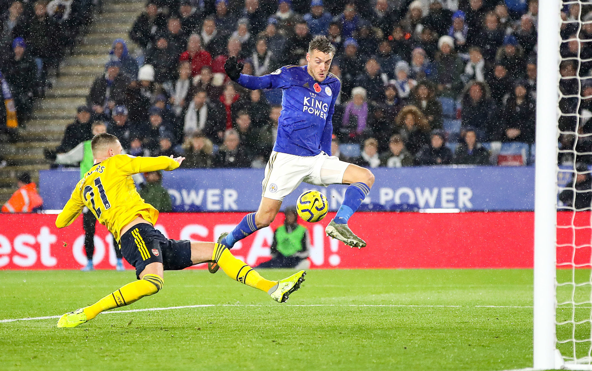 Leicester City's Jamie Vardy has a chance on goal during the Premier League match at the King Power Stadium, Leicester. 

Photo by Icon Sport - King Power Stadium  - Leicester (Angleterre)