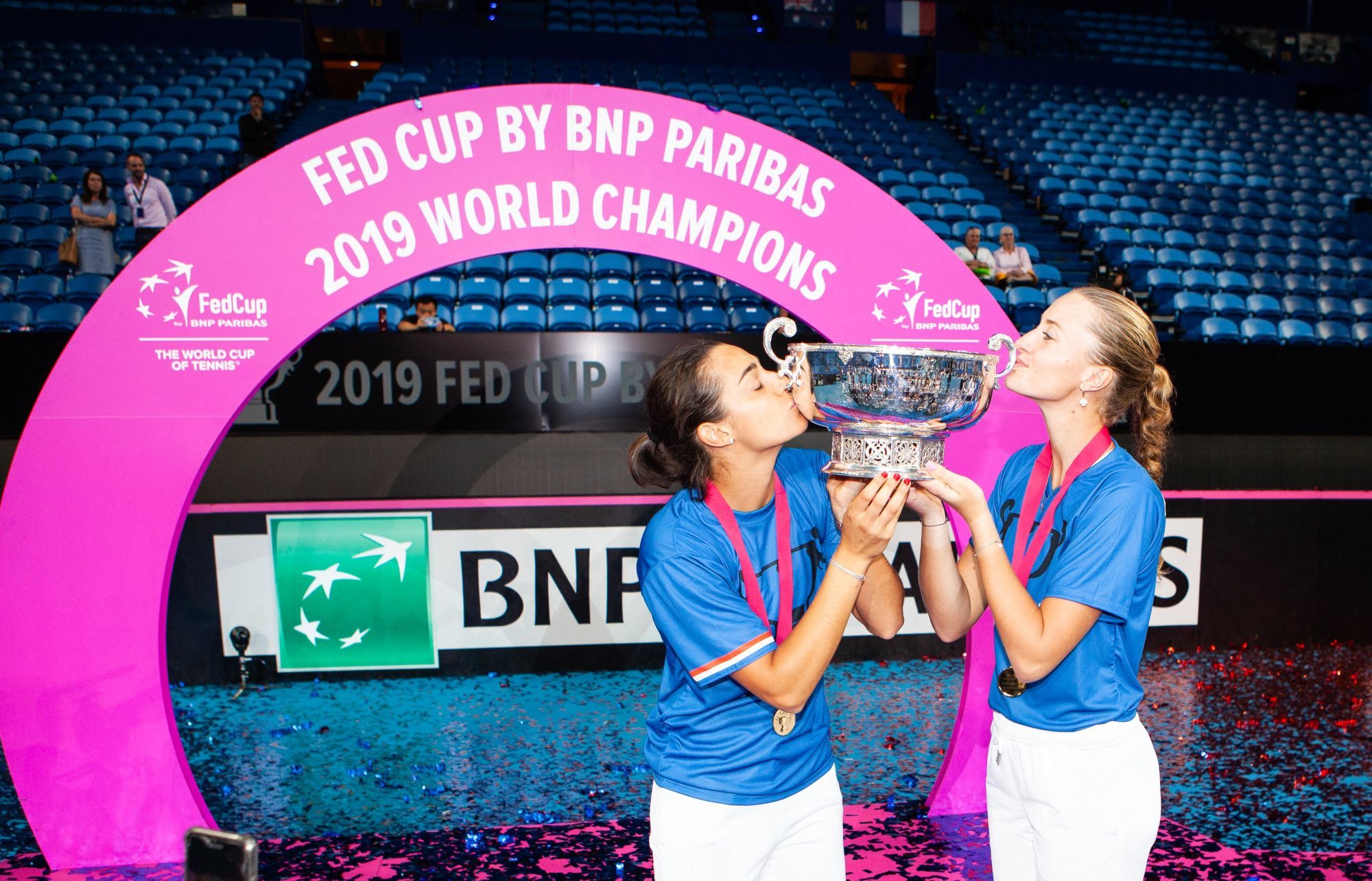 10th November 2019; RAC Arena, Perth, Western Australia, Australia; Fed Cup by BNP Paribas Final Tennis, Australia versus France; Caroline Garcia and Kristina Mladenivic of France kiss the Fed Cup after winning the doubles against Australia - Editorial Use 


Photo by Icon Sport - RAC Arena - Perth (Australie)