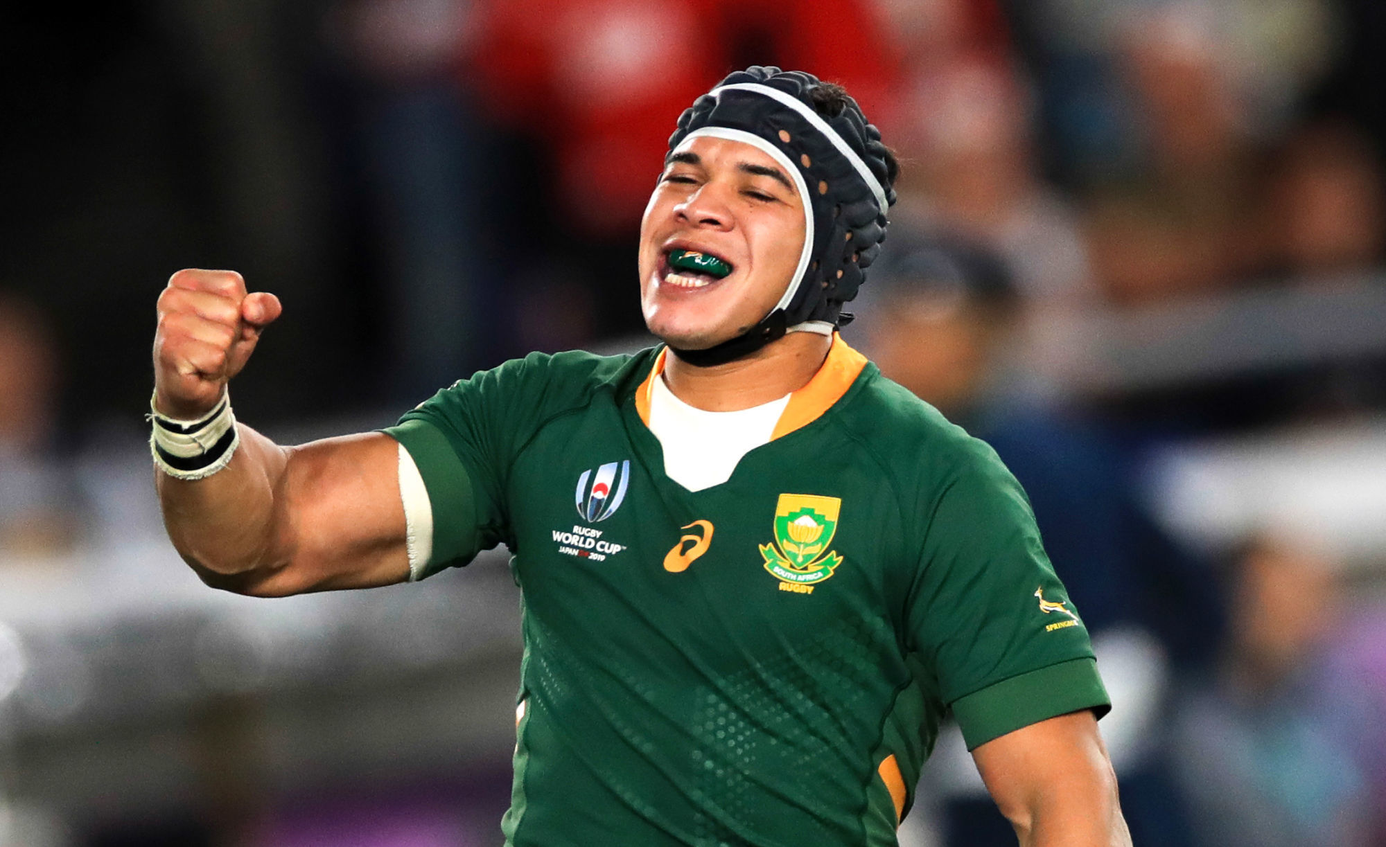 South Africa's Cheslin Kolbe celebrates scoring his sides second try during the 2019 Rugby World Cup final match at Yokohama Stadium. 

Photo by Icon Sport - Cheslin KOLBE - International Stadium Yokohama - Yokohama (Japon)