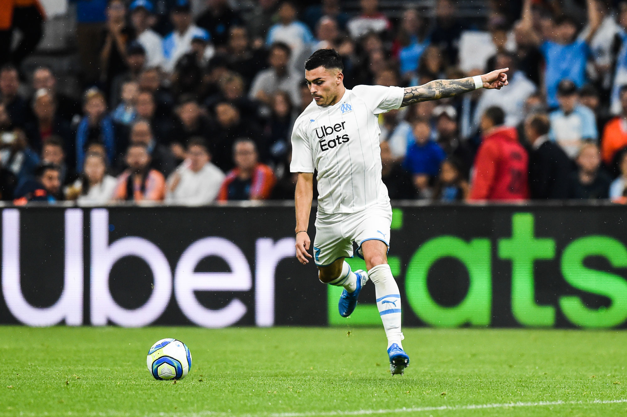 Nemanja Radonjic of Marseille  during the Ligue 1 match between Olympique Marseille and RC Strasbourg at Stade Velodrome on October 20, 2019 in Marseille, France. (Photo by Alexandre Dimou/Icon Sport) - Nemanja RADONJIC - Orange Vélodrome - Marseille (France)