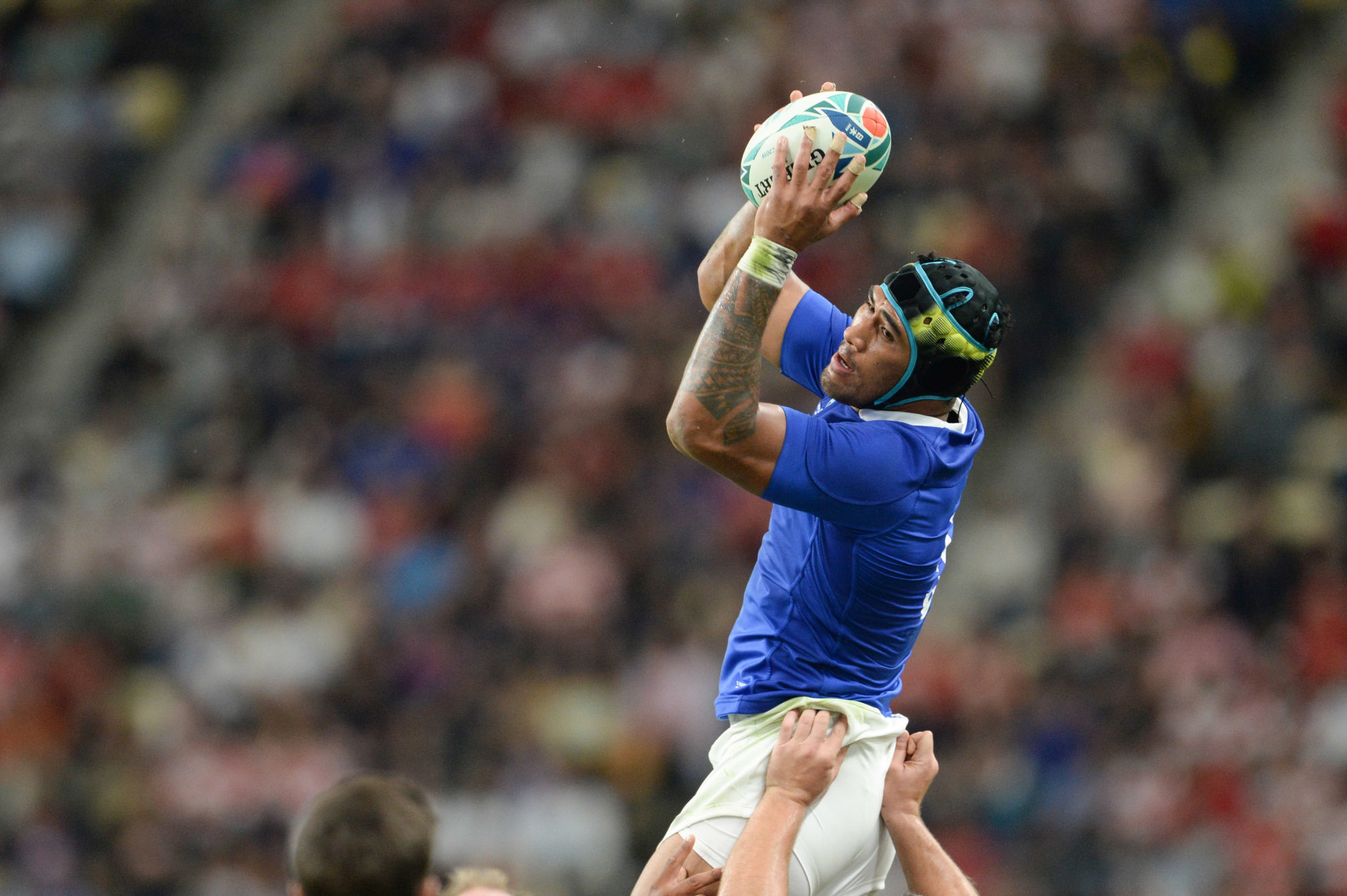 20th October 2019, Oita, Japan;  Sebastien Vahaamahina of France catches the line-out ball during the 2019 Rugby World Cup Quarter-finals match between Wales and France at the Oita Stadium in Oita, Japan  - Editorial Use 

Photo by Icon Sport - Sebastien VAHAAMAHINA - Oita Stadium - Oita (Japon)