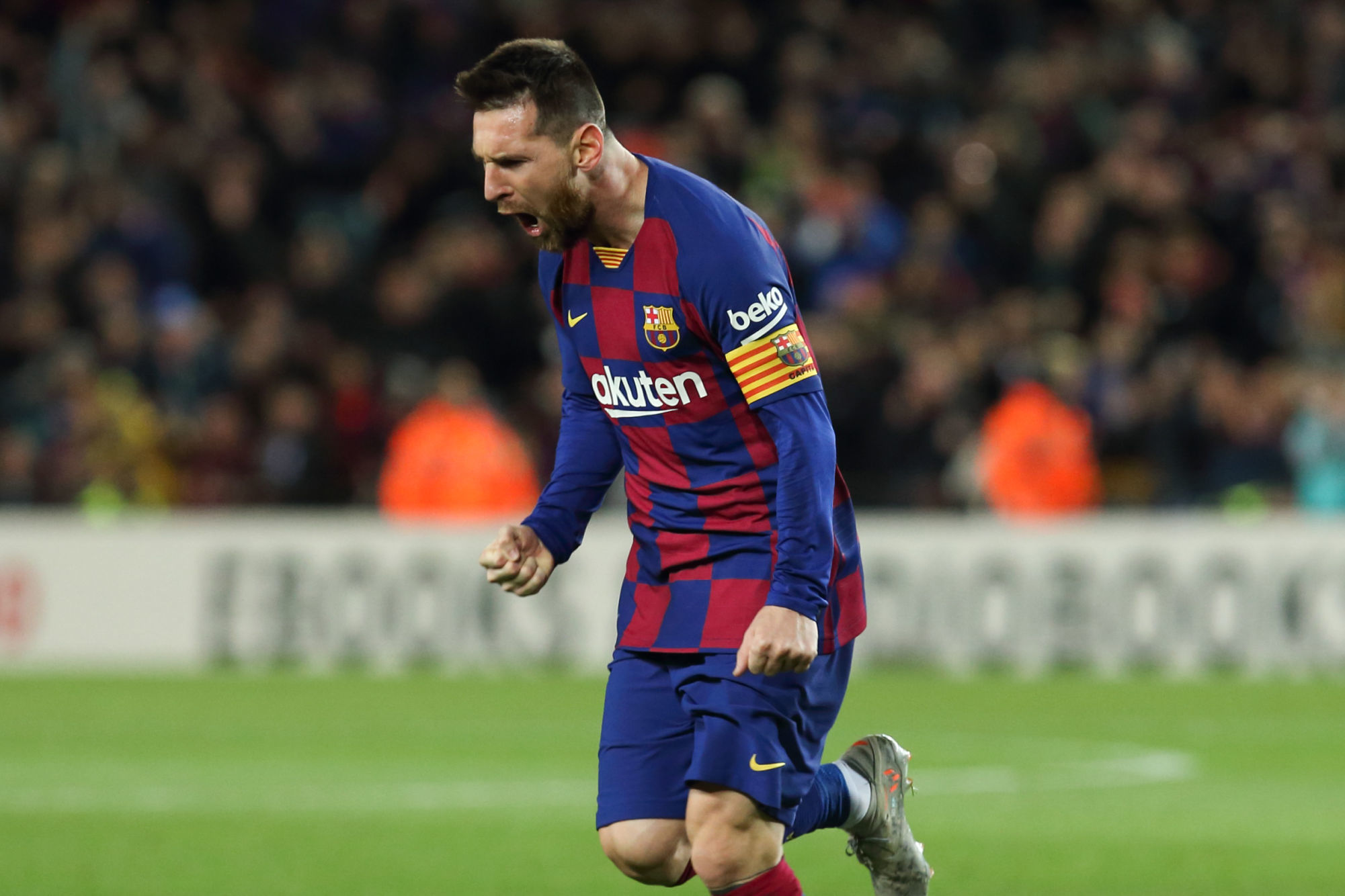 9th November 2019; Camp Nou, Barcelona, Catalonia, Spain; La Liga Football, Barcelona versus Celta Vigo;  Leo Messi celebrates scoring his 3rd goal of the game in the 48th minute for 3-1 - Editorial Use 

Photo by Icon Sport - Lionel MESSI - Camp Nou - Barcelone (Espagne)