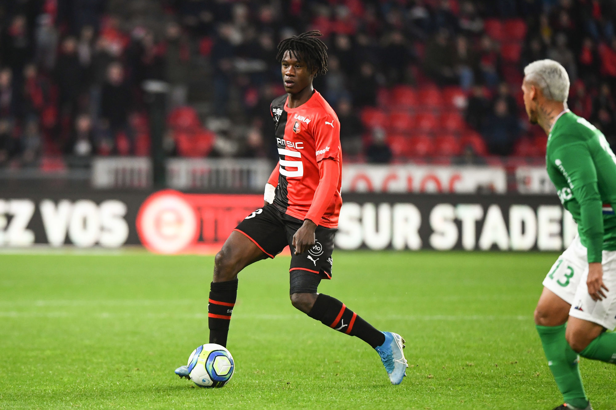 Edouardo CAMAVINGA of Rennes during the Ligue 1 match between Rennes and Saint-Etienne at Roazhon Park on December 1, 2019 in Rennes, France. (Photo by Anthony Dibon/Icon Sport) - Edouardo CAMAVINGA - Roazhon Park - Rennes (France)