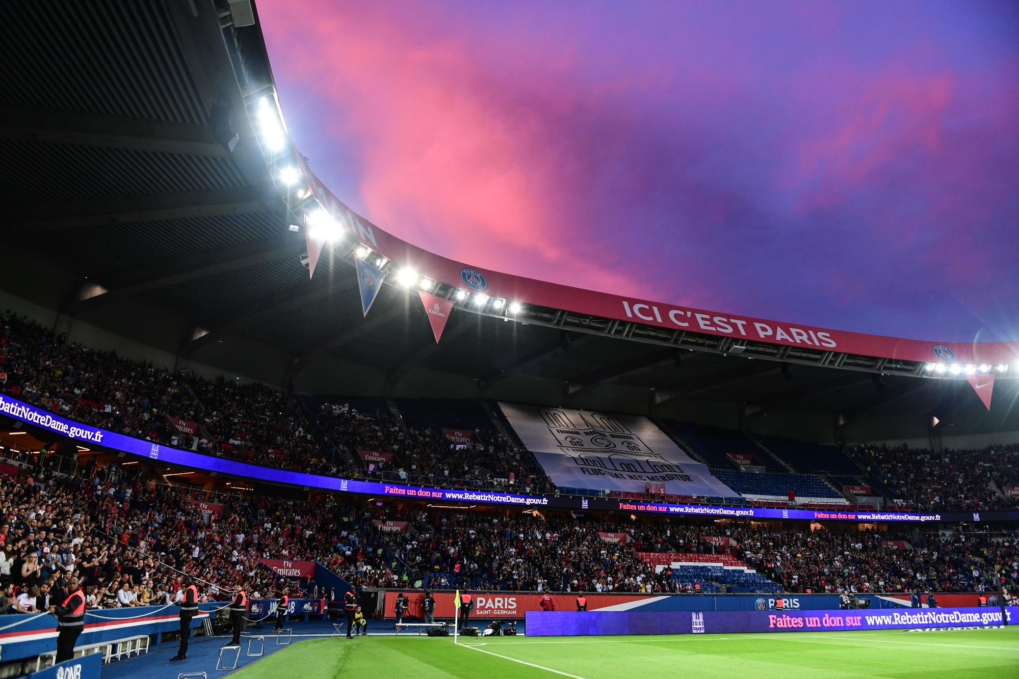 General view of Parc des Princes at sunset during the Ligue 1 match between Paris Saint Germain and AS Monaco on April 21, 2019 in Paris, France. (Photo by Anthony Dibon/Icon Sport)