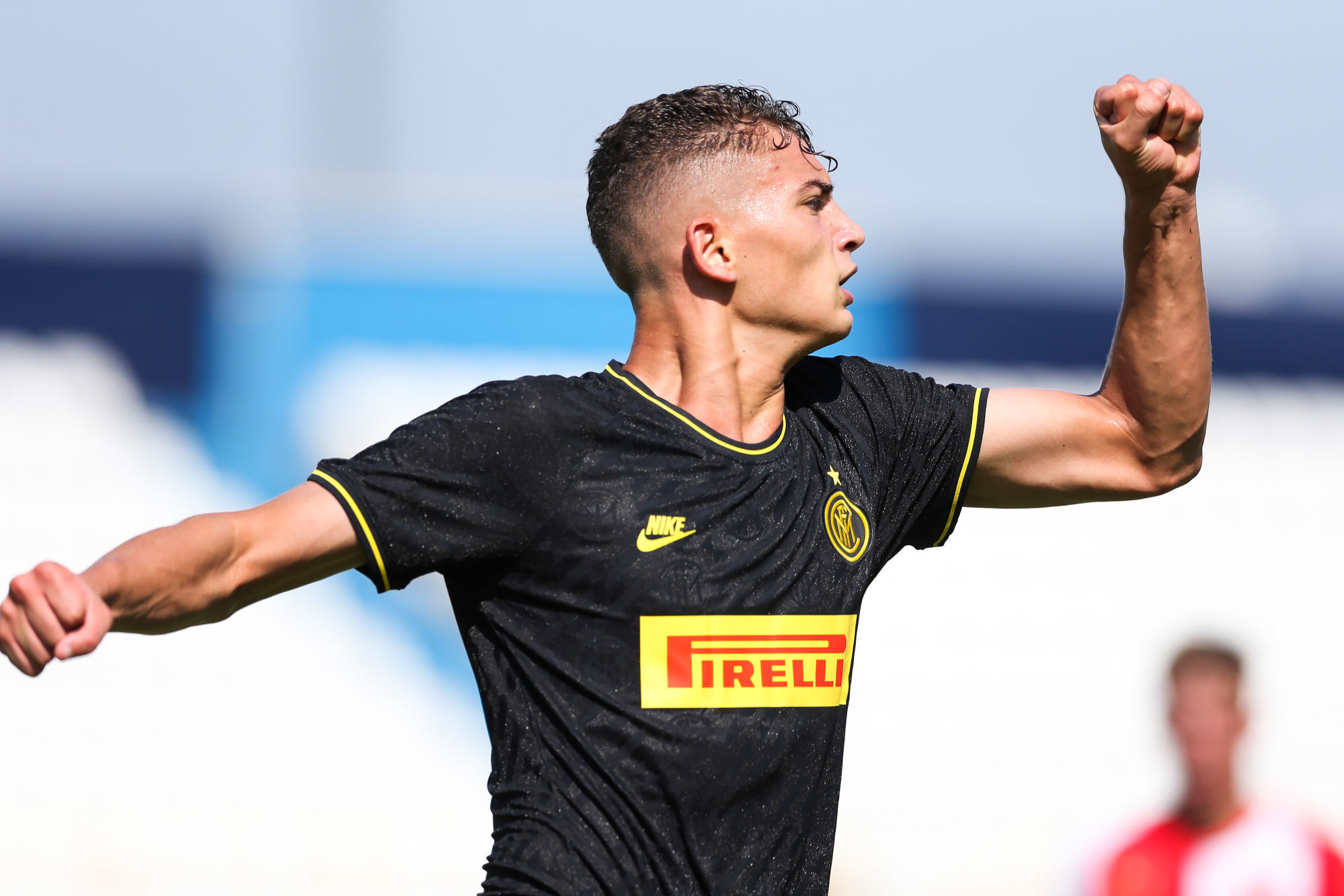 Sebastiano Esposito celebrates after scoring to give Inter a 1-0 lead during the UEFA Youth Champions League match at Stadio Ernesto Breda, San Giovanni. Picture date: 17th September 2019. Picture credit should read: Jonathan Moscrop/Sportimage 

Photo by Icon Sport - Sebastiano ESPOSITO - Milan (Italie)
